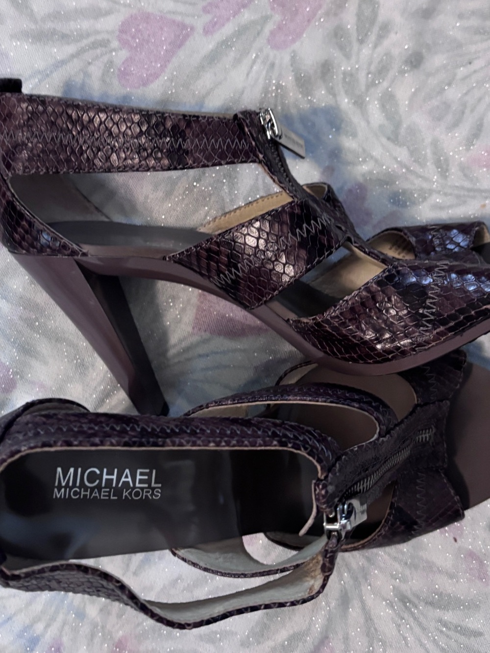 MICHAEL Michael Kors Snake-Embossed Zip Front Stiletto Sandals